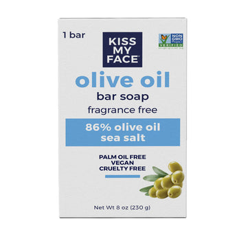 KISS MY FACE Pure Olive Oil Bar Soap - Fragrance Free - 230g or 8oz